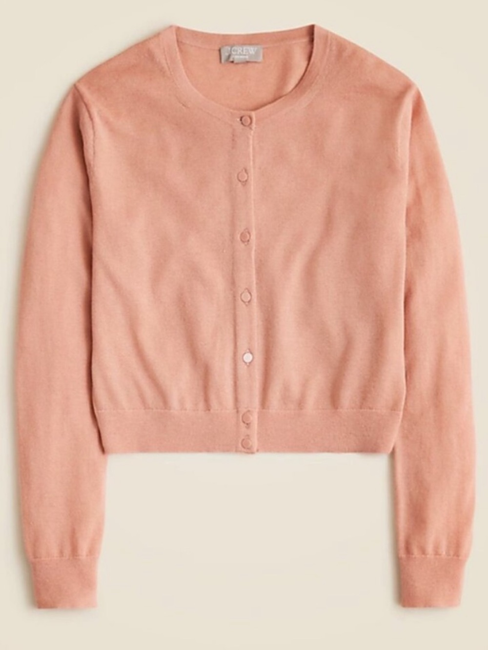 J. Crew Classic Cashmere Crewneck Cardigan Sweater in Clay Peach Sz Small